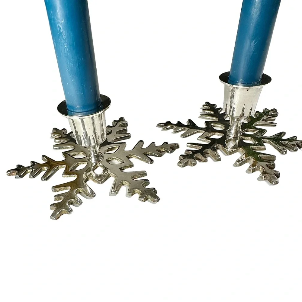 Silver plated snowflake candlestick holders, Christmas candle holder